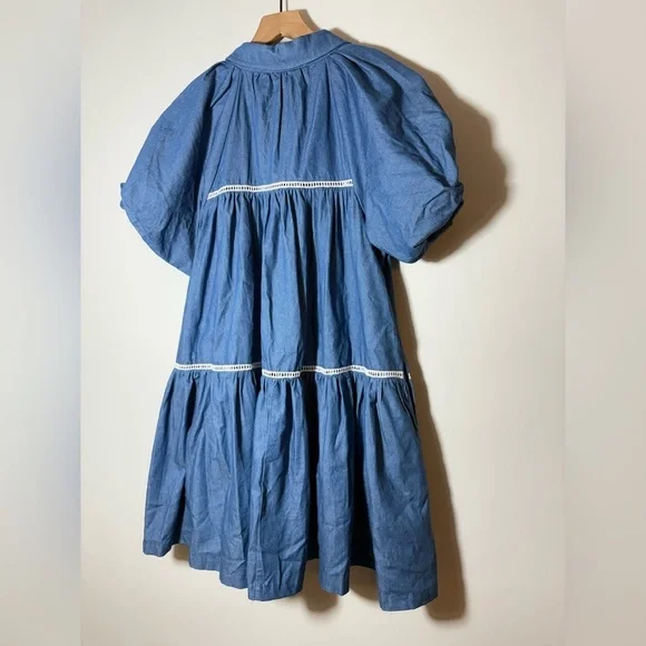 En Saison Blue Tara Puff-Sleeve Babydoll Mini Shirtdress Sz Small NEW - Picture 11 of 13
